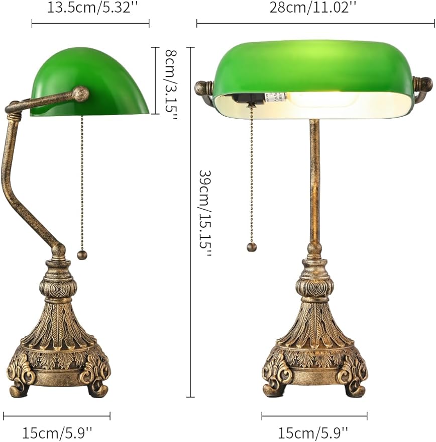 Newrays Vintage Green Glass Bankers Desk Lamp for Home Office,Library with Pull Chain Switch Plug in Fixture, LED Bulb Included
