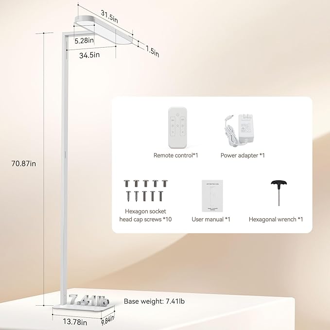 LASTAR Floor Lamp, 7 Brightness Levels Eye-Caring Remote-Control 70'' Led Floor Reading Lamp, 4000K, 9,000LM Standing Lamp Suitable for Living Room, Office, Conference Room, Study, and Piano Room