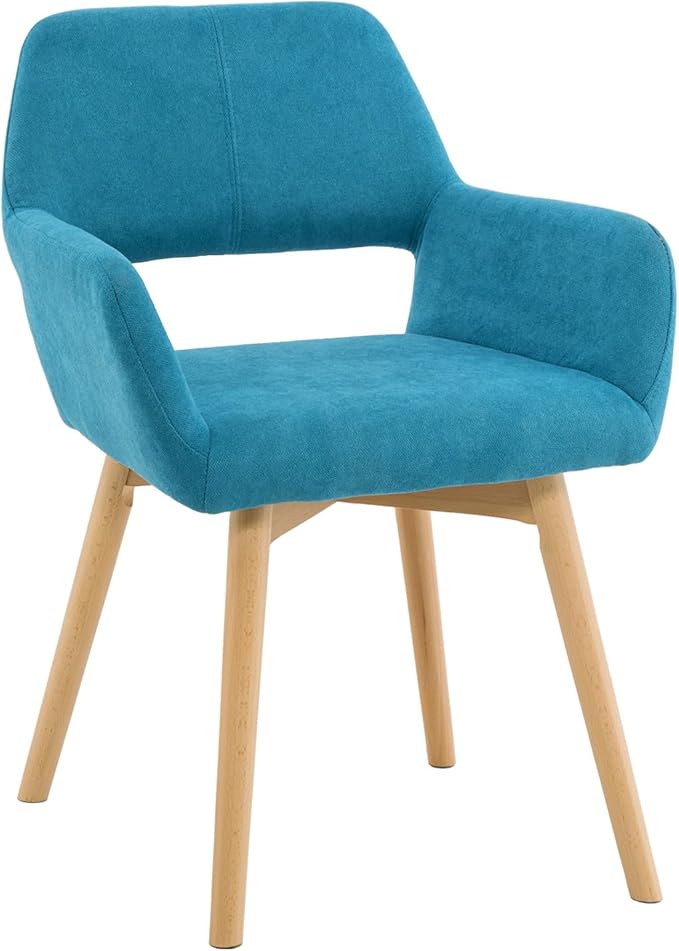 Mid Century Modern Dining Chairs Set of 2 & 4 & 6 Comfy Accent Chair Upholstered Kitchen Dining Living Room Chairs for Bedrooms Waiting Room Home Arm Desk Chair No Wheels (Teal, 2)