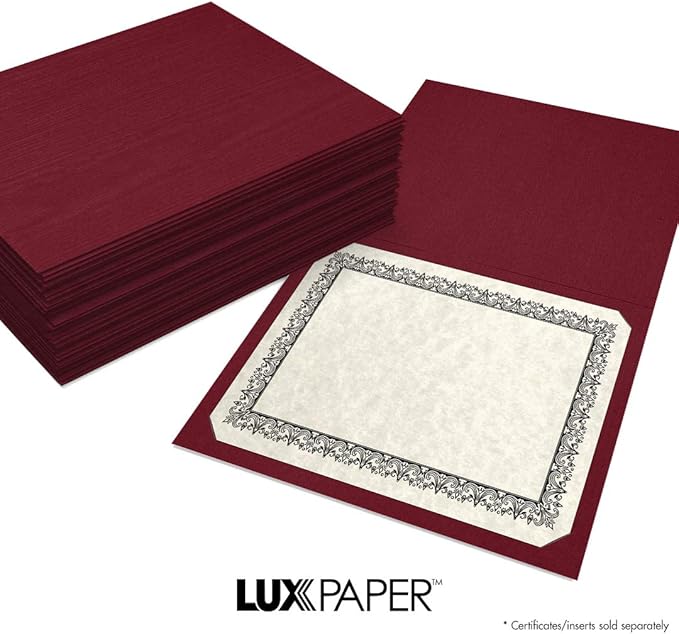 LUXPaper 9.5" x 12" Certificate Holders | Burgundy Linen | 100lb. Cover | 25 Qty