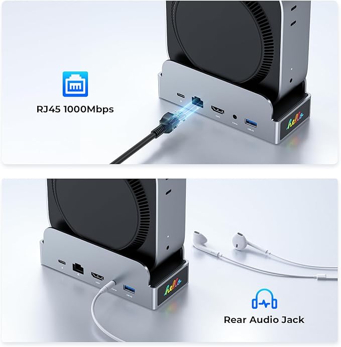 RayCue SmartDock Pro for Mac mini M4 Dock Stand with M.2 NVMe SSD Enclosure, 4K 60Hz HDMI, 10Gbps USB-C/A, Gigabit Ethernet, SD/TF Card Readers – Space-Saving Vertical Hub Compatible with Mac mini