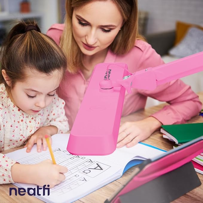 Neatfi XL 2,500 Lumens LED Task Lamp, 22 Inches Wide, 30W, 162 Pcs SMD LED, Eye-Caring, Desk Light with Clamp for Home, Office, and Study Room (Non-CCT, Pink)