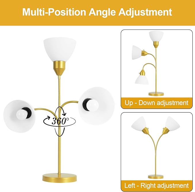 LED Desk Lamp for Home Office, 3 Levels Dimmable Reading Light, Flexible Gooseneck Table Lamp for Bedside Office, Rotary Switch Control, Desk Lamp for College Dorm Study Lamp, Bulb Included, Gold