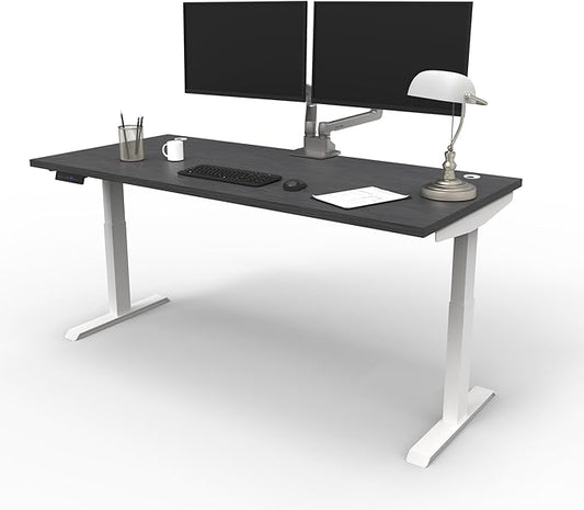 Lift It, 66"x30" Electric Height Adjustable Desk for Office or Home, Dual Motor and 4 Memory/USB Charging LED Control, Charcoal Strand Top and White Frame