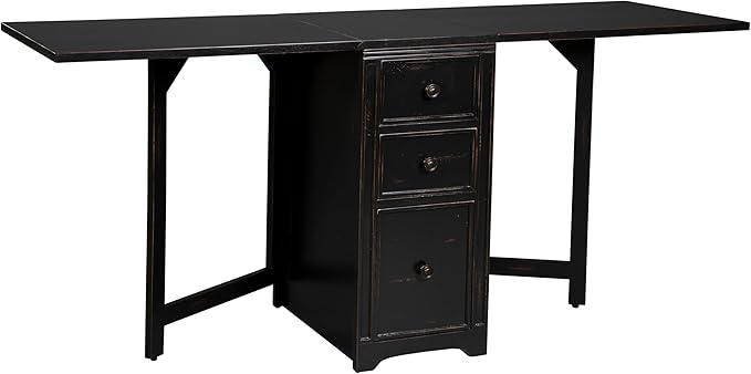 Hekman Drop Leaf Workstation - Wooden Executive Desk with Storage and Drawers, Writing Table, Expandable Secretary Desk for Small Spaces, Classic Work Desk for Study or Office - Home Office Furniture