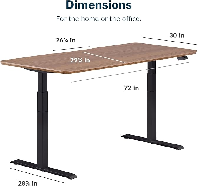 VARI Classic Electric Standing Desk - VariDesk Height Adjustable Sit/Stand Desk - Dual Motor with Memory Presets, Stable T-Style Legs - Gaming or Home Office Workstation - 72”x30”, Walnut/Black