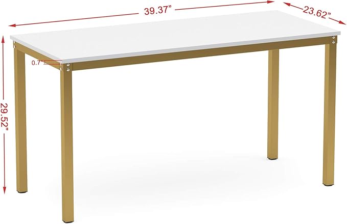 Teraves Computer Desk/Dining Table Office Desk Sturdy Writing Workstation for Home Office (39.37“, White)