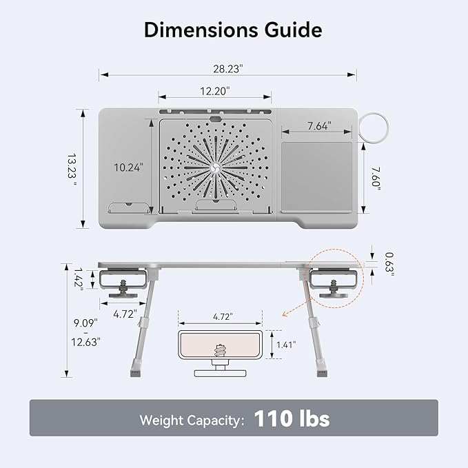 Newtral Lap Desk Bed Tray Table, Foldable Portable Laptop Table Tray for Chair, Laptop Stand for Couch Sofa Floor for Adults, Kids, Ideal for Study, Reading, Breakfast,and Working (Gray, Premium)