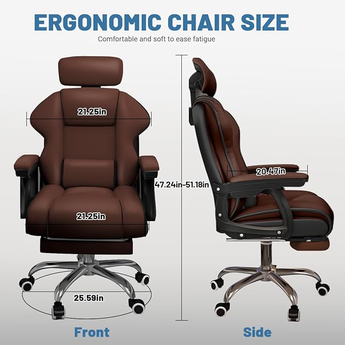 Executive Computer Chair Home Office Desk Chair,Adjustable Angle, Ergonomic Adjustable Height PU Leather Chairs with Cushions Armrest for Long Time Seating-High Office Chair with Footrest