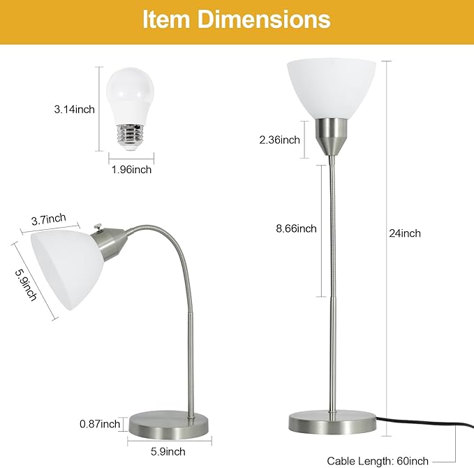 LED Desk Lamp for Home Office, 3 Levels Dimmable Reading Light, Flexible Gooseneck Table Lamp for Bedside Office, Rotary Switch Control, Desk Lamp for College Dorm Study Lamp, Bulb Included, Sliver