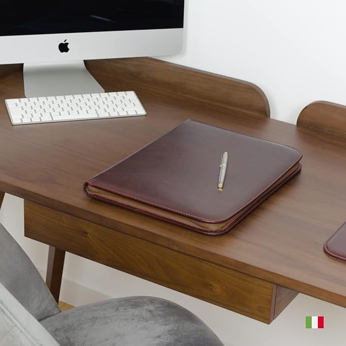 Premium Maruse Leather Portfolio Padfolio - Executive Folio for Men and Women with Zipper, Folio Document Organizer, Laptop Sleeve, iPad Case and Folder - Made in Italy, Black