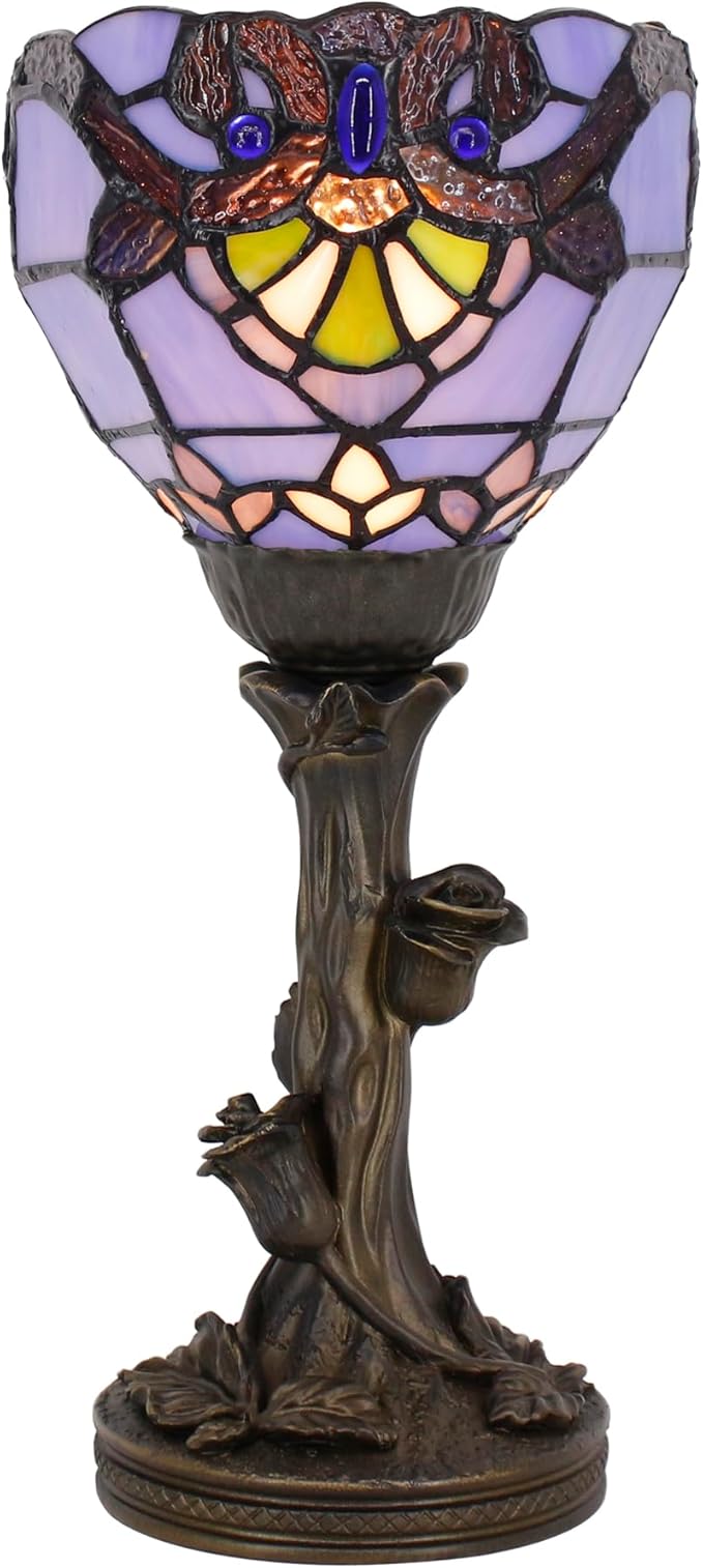 Small Tiffany Lamp Stained Glass Table Lamp Desk Uplight 6X6X13.5 Inch for Bedroom Bedside Office (Blue Baroque)