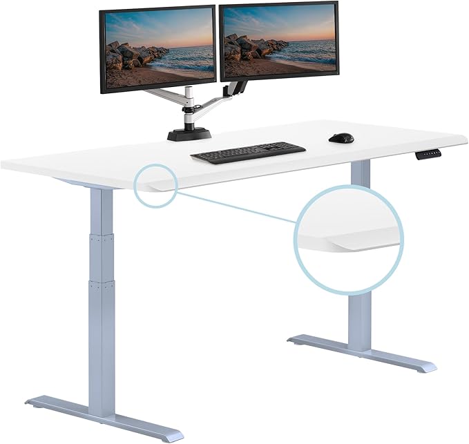 Vari ComfortEdge Electric Height Adjustable Standing Desk - 72x30 Varidesk Sit-Stand Desk for Home Office, Sloped Ergonomic Front Edge, Stable T-Style Legs, Easy Assembly - White - 2 Packages
