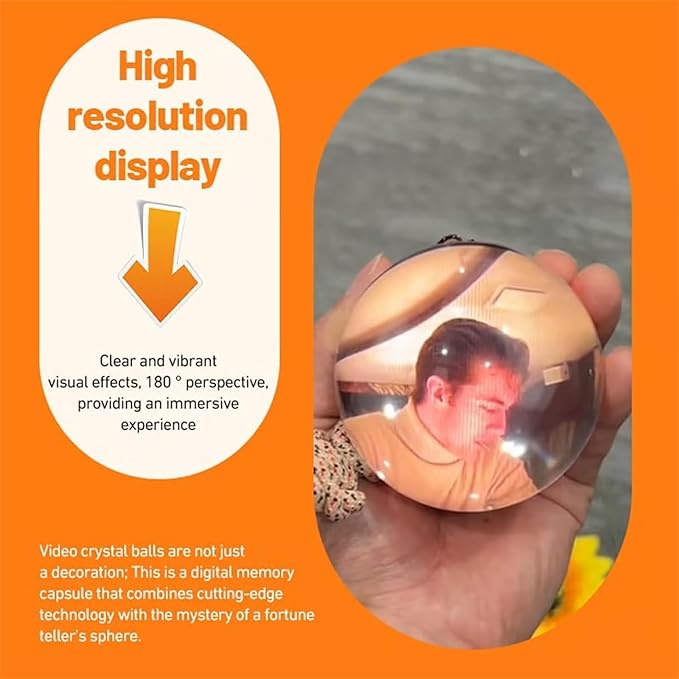 Memory Sphere Lamp, Memory Orb Lamp, Crystal Ball Video Player, 3D Video Photo Display Sphere, Uploadable Videos Photos, LED Night Light for Bedroom Living Room(Yellow)