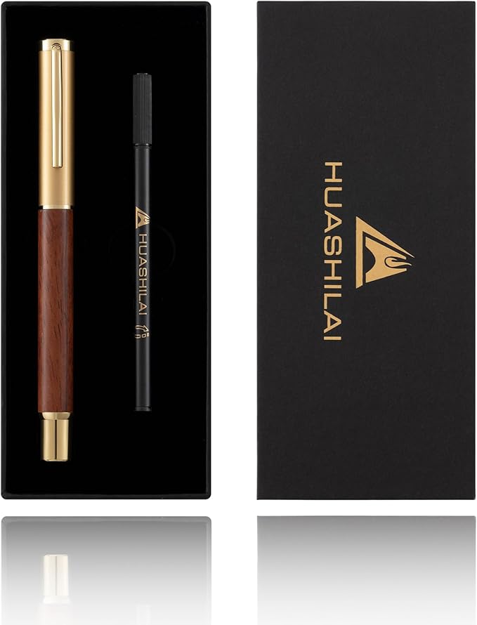 Luxury Wooden and Metal Rollerball Pen Set with Spare Gel Ink Refill,Rosewood,White Oak,Walnut Wood Signature Roller Ball Pen,Business Gift Set for Men and Women (Rosewood)