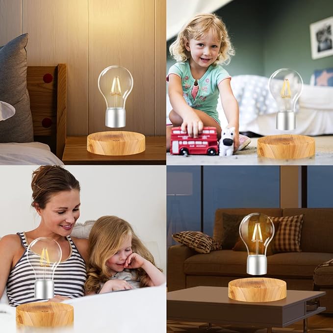 Magnetic Levitating Light Bulb Lamp, 360 Degree Rotating Floating Bulb Desk Lamp, Magnetic Levitation Bulb Night Lights, Cool Gifts, Room Office Decorative Lamp (Yellow)
