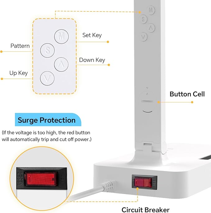 Power Strip with LED Desk Lamp, 2 Outlets 1 USB-A Ports 1 Type-C Ports, Small Desk Lamp with Surge Protection and Led Display, 5ft Extension Cord, 5 Color Modes 5 Brightness, Dorm Room Essentials