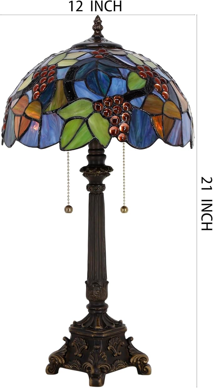 Tiffany Table Lamp Purple Stained Glass Desk Lamp 12X12X21 Inches Grape Style Reading Light