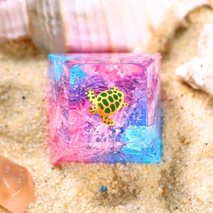 Sea Turtle Artisan Keycap Pink and Blue Ocean Coral R1 SA Profile Custom Sea Creatures Keycaps 1U ESC Handmade Gaming Resin Key Cap Cherry MX Switch Compatible Mechanical Keyboard Turtle Lover Gift