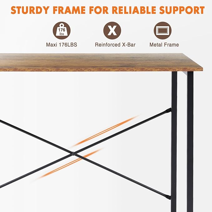 Sweetcrispy Computer Small Office Desk 32 Inch Student Kids Study Writing Work with Metal Frame Wood Tabletop Modern Simple PC Home Bedroom Table, Rustic Brown