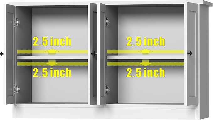 White Buffet Storage Cabinet with 4 Door, 49" W Coffee Bar Cabinet, Kitchen Buffet Sideboard for Living Room, Kitchen