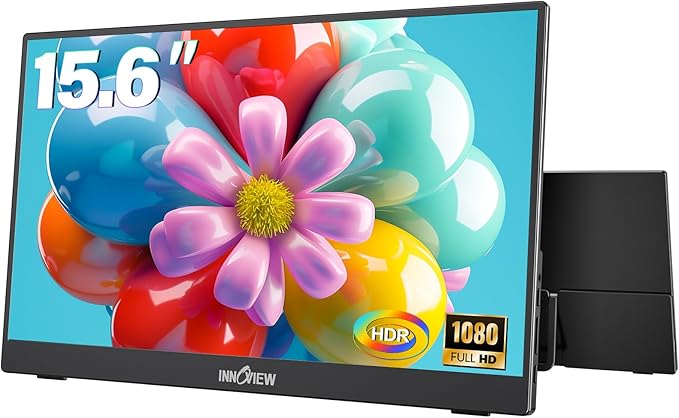 InnoView 15.6'' Portable Monitor for Laptop Built-in 90° Adjustable Stand Without Bag FHD 1080P USB-C Travel Monitors HDR IPS Portable Laptop Monitor for MacBook PC Xbox PS4/5 Switch