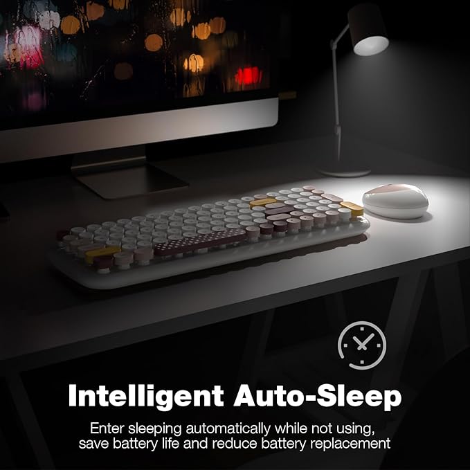Wireless Keyboard and Mouse Combo - GEEZER Pale Milkwhite Colorful Round Keycap Keyboard 100 Keys - USB 2.4G Receiver Plug Play Typewriter Keyboards for Windows, PC, Laptop, Desktop