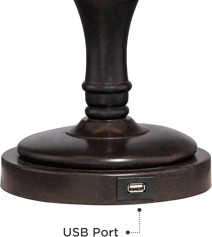 Regency Hill Corey 21 3/4" High Small Farmhouse Rustic Traditional Desk Lamps Set of 2 USB Port with Socket Swing Arm Brown Bronze Finish Metal Shade Home Office Living Room Charging Bedroom Bedside