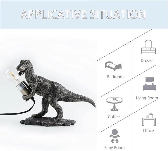 GY Dinosaur Animal Table Lamp Modern Animal Shape Table Lamp Vintage Resin Lighting Perfect for Bedroom, Living Room, Office, College Dorm