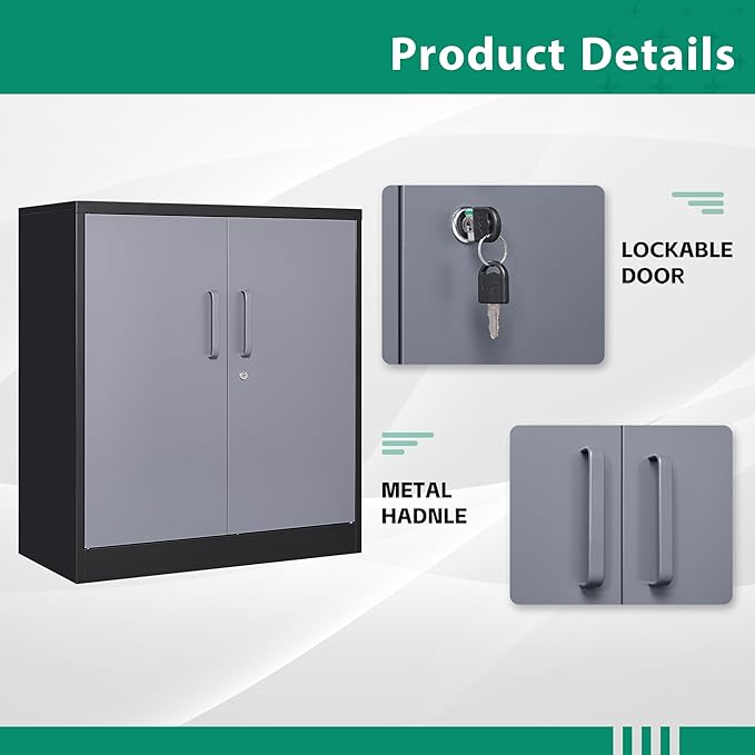 Letaya Metal Storage Cabinets with Lock Door and Shelves, Steel Garage Tool Cabinets for Home,Office, Warehouse,Lockers (36“-Black&Gray)