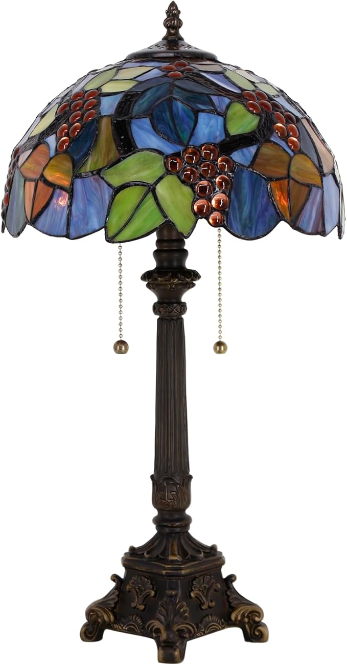 Tiffany Table Lamp Purple Stained Glass Desk Lamp 12X12X21 Inches Grape Style Reading Light