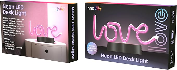 Neon Love Desktop LED Light, 2AA Battery Powered, Gift for Kids & Adults, Festive Room Decor, Romantic Desk Lamp, Cute Light for Valentine’s Day