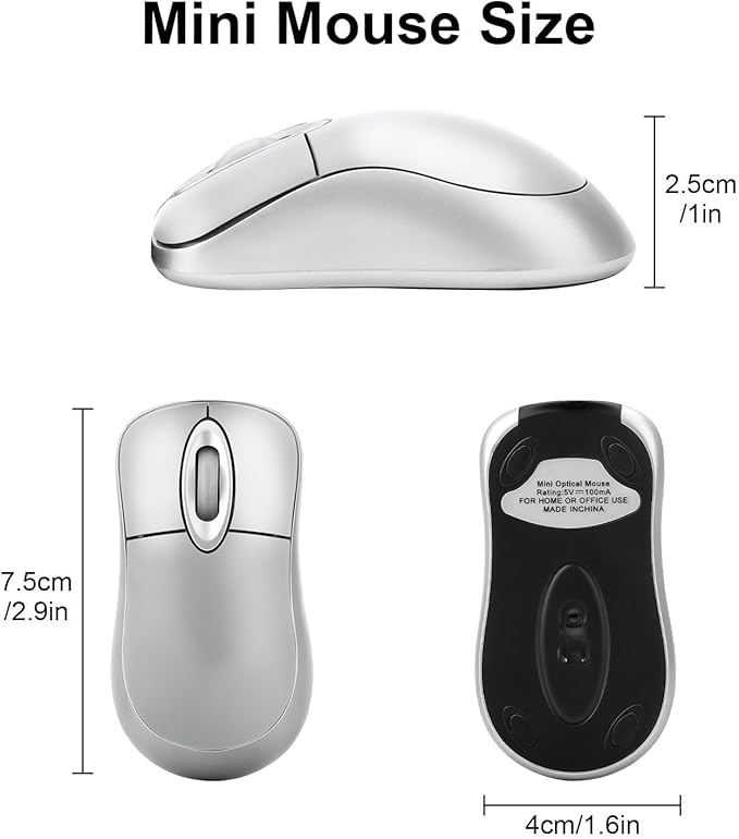EEEKit Mini Wired USB C Mouse, 3-Button Retractable Corded Mouse Optical Computer Mice for Laptop PC MacBook iPad Smartphones, Silver
