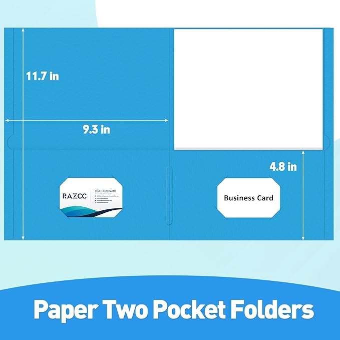 Two Pocket Folders, RAZCC 50 Pack File Folders with Pockets Fit Letter Size Paper, Thick Paper File Folder for School Office Business Home, Assorted 5 Colors