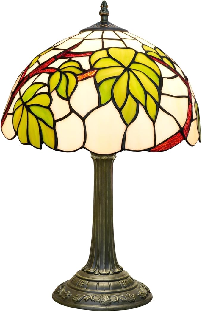 Tiffany Lamp Stained Glass Table Lamp 12 Inch Green Grape Leaf Tiffany Style Vintage Nouveau Lamp For Bedroom Living Room Study Coffee Shop Hotel Nightstand Desk Retro Light Home Decor Art Piece Gift