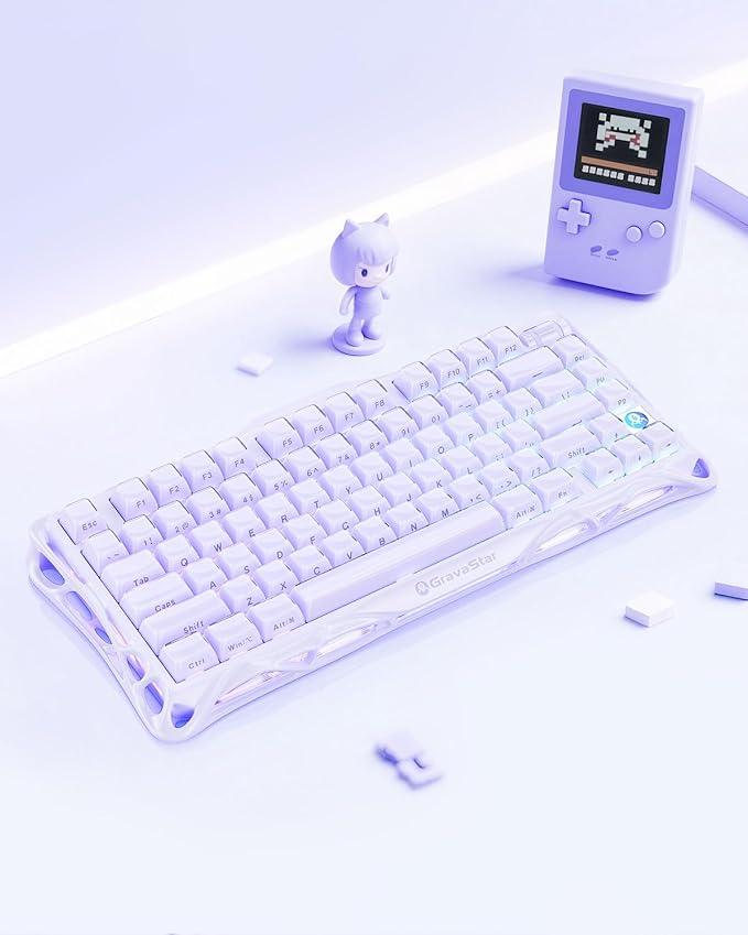 GravaStar Mercury V75 Gaming Keyboard – Hall‑Effect Magnetic‑Switch Keyboard, 79‑Key, 8000 Hz Polling, 0.005RT, Wired USB-C, RGB Backlit, Adjustable Actuation, Semi‑Aluminum Chassis (Lavender Purple)