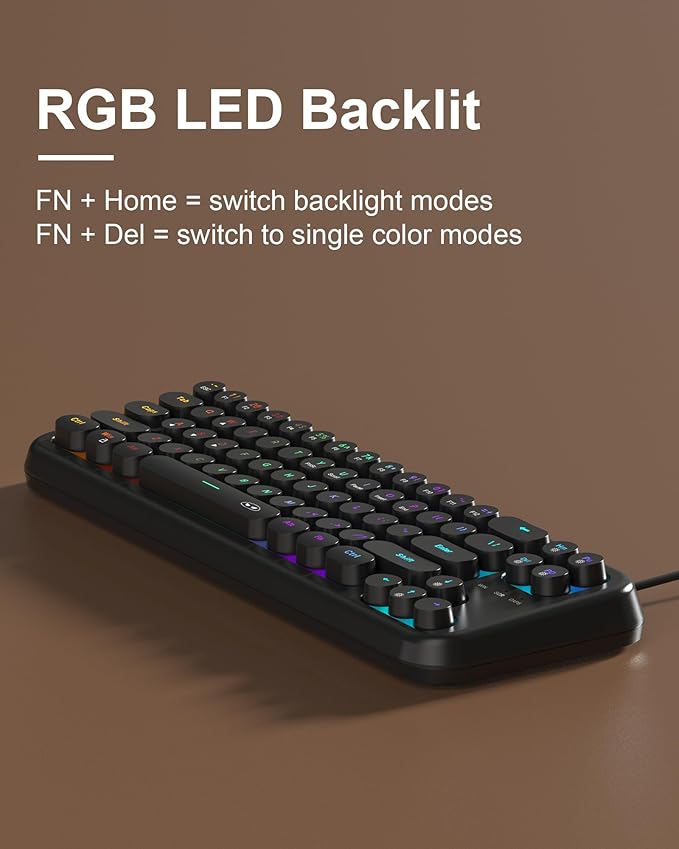 MageGee Typewriter Style 60% White Gaming Keyboard, Mechanical Feeling RGB Backlit 68 Keys Compact USB Wired Ergonomic Gaming Keyboard for PC, Mac, Laptop(Black)