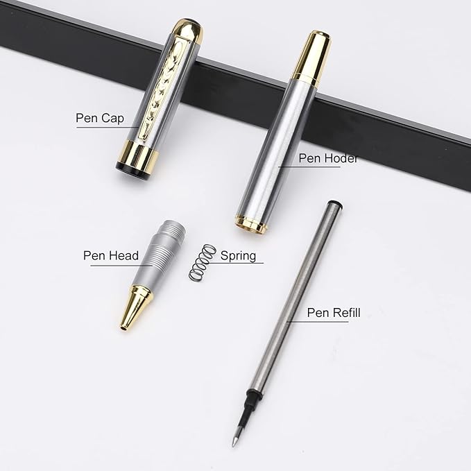 YIVONKA Ballpoint Pen Luxury Ballpoint Line Black Refill width 0.5mm Gift Set for Men & Women Professional Executive,Office,Nice BallPens Classy Gift Box (Silver)