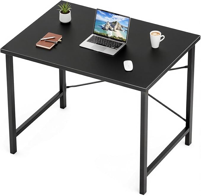 Sweetcrispy Small Computer Office Desk 32 Inch Kids Student Study Writing Work with Metal Frame Wood Tabletop Modern Simple Home Bedroom PC Table - Black
