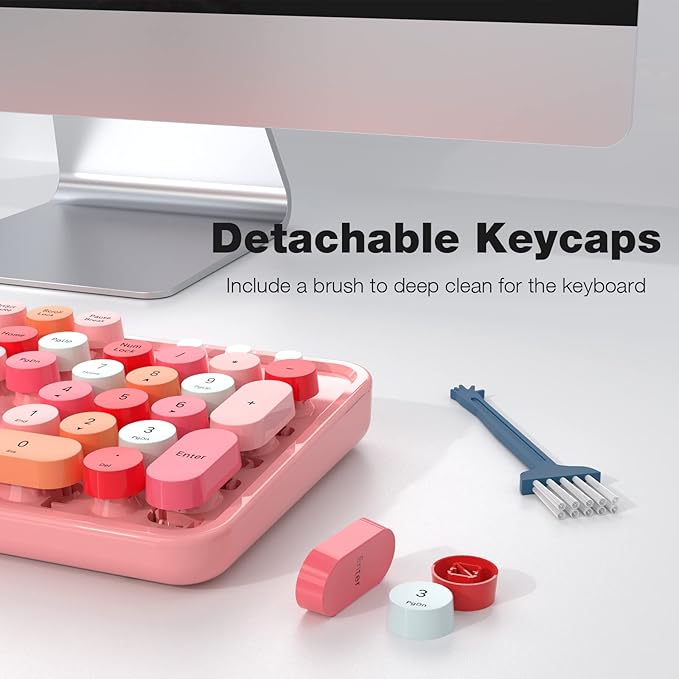 Wireless Keyboard and Mouse Combo - GEEZER Peach Pink Full-Sized Colorful Keyboard 104 Keys - USB 2.4 G Receiver Plug and Play with Round Keycap Typewriter Keyboards, for Windows, PC, Laptop, Desktop