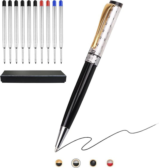 Luxury Ballpoint Pens, Retractable Metal Pen with 10 Refills (Black, Blue, Red) for Smooth Writing - Executive Office Desk Accessories, Ideal Gifts for Professionals, Teachers, Nurses