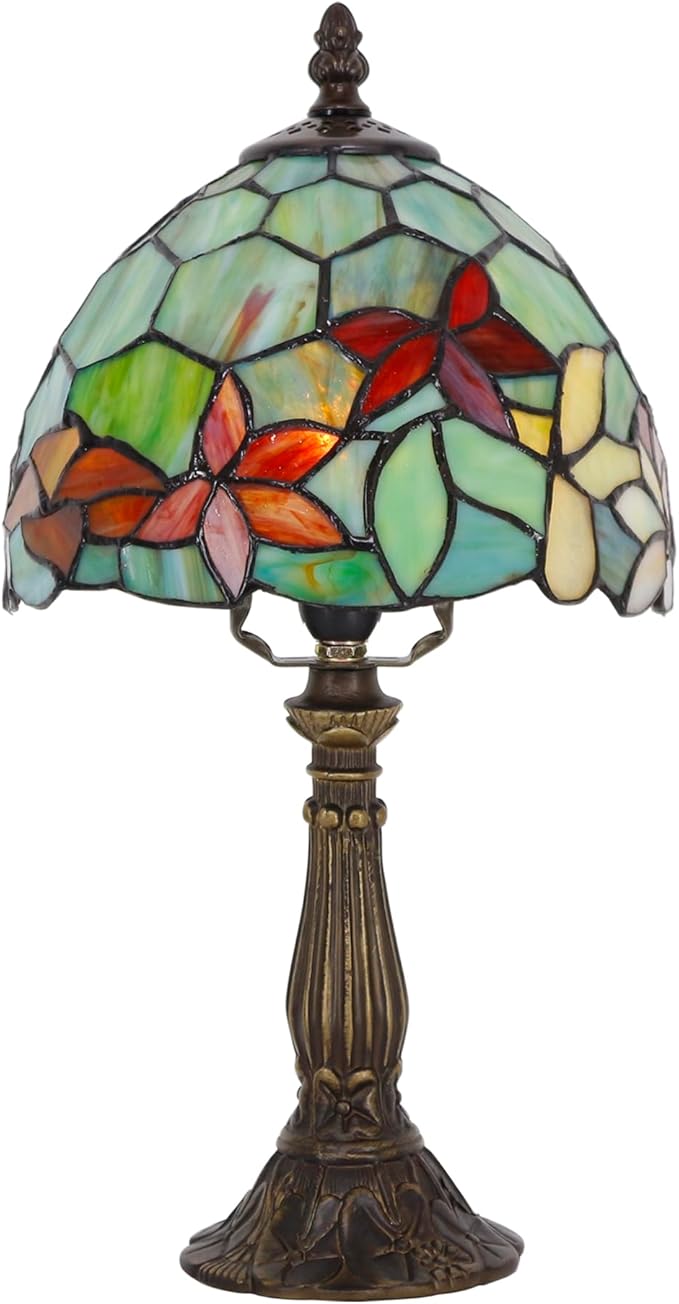 Tiffany Lamp Touch Control Table Lamp Red Yellow Green Flowers Stained Glass Desk Lamp 8X8X14.5 Inches Reading Light