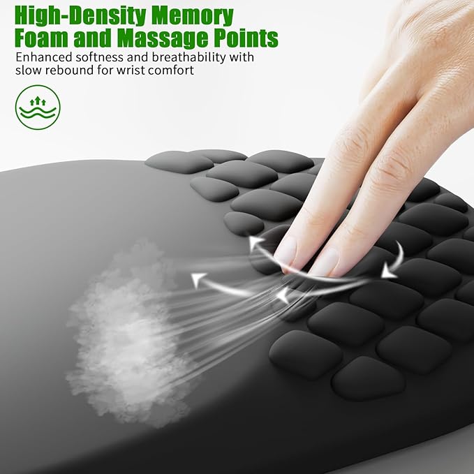 VAGAU Ergonomic Mouse Pad with Wrist Rest, Wrist Rest Pain Relief Mousepad Memory Foam Massage & Non-Slip PU Base for Carpal Tunnel Pain Relief - Gaming, Office, Home Use (Black)