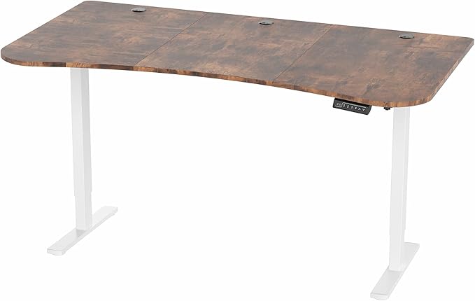 VIVO Electric 63 x 32 in Rustic Standing Desk, Memory Height Adjustment, 1B Series, Vintage Brown Top White Frame, DESK-KIT-1W1N
