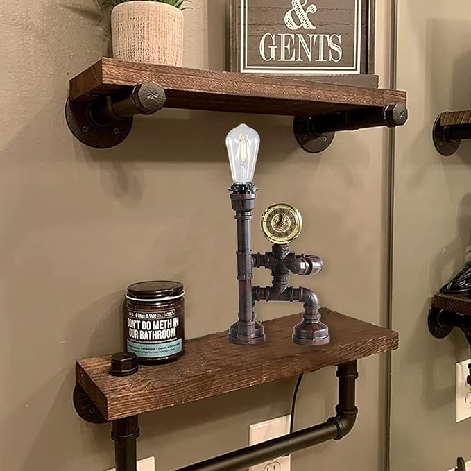 Water Pipe Table Lamp Robot Style- Retro Industrial Table Light- Antique Steampunk Metal Desk Lamp Bedside Lighting Fixture for Office, Reading Kids Room, Cafe Bar (Rust-Style E)