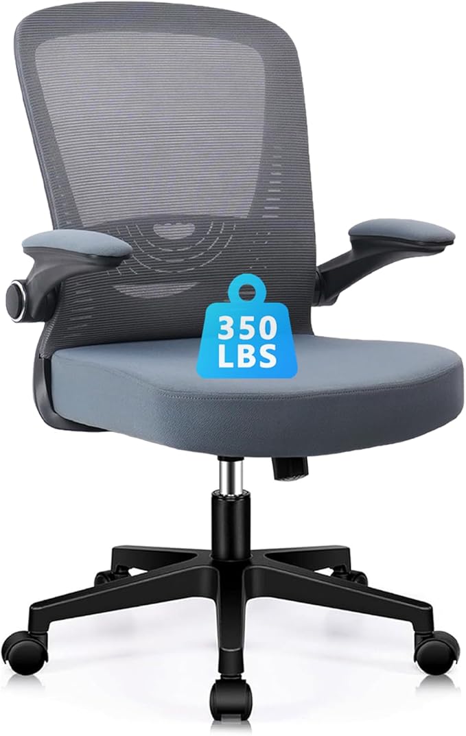 CLATINA Desk Chairs with Wheels, Ergonomic Rolling Mesh Office Chair Adjustable Height and Lumbar Support Home Office Computer Chair with Flip Up Armrests, Grey