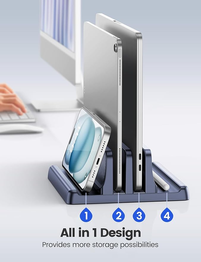 4 in 1 Vertical Laptop Stand Holder,Adjustable ABS Plastic Desktop Management Notebook Dock,Vertical Laptop Stand Space-Saving for All MacBook/Surface/Samsung/HP/Dell/Chrome Book(Drak Blue)