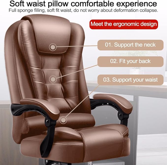 Office Chair Big and Tall Executive Desk Chair with Foot Rest, Ergonomic Leather Office Chairs High Back Computer Gaming Chair for Home Office, Brown
