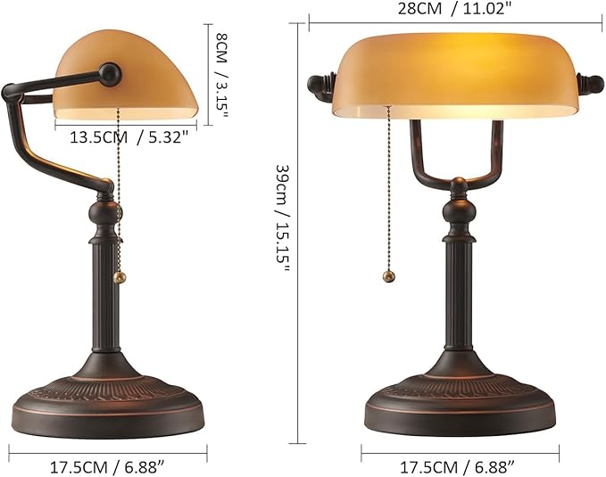 Newrays Matted Orange Glass Bankers Desk Lamp with Pull Chain Switch Plug in Fixture