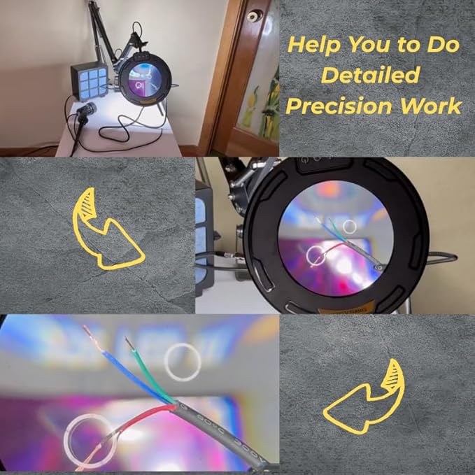 Magnifying Glass with Light 12X Magnifier Desk Lamp Close Work Up for Desktop Crafting, Reading, Sewing, Soldering, Ultra Long Swing Arm 3-Section 5 Color Modes Cool Design Head Controller